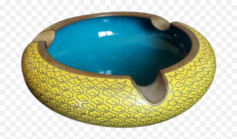 Vintage Cloisonne Ashtray Yellow Ash Tray 3 Cigarette - Serveware Png,Ashtray Png