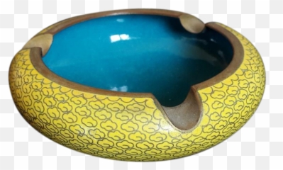 Vintage Cloisonne Ashtray Yellow Ash Tray 3 Cigarette - Serveware Png,Ashtray Png