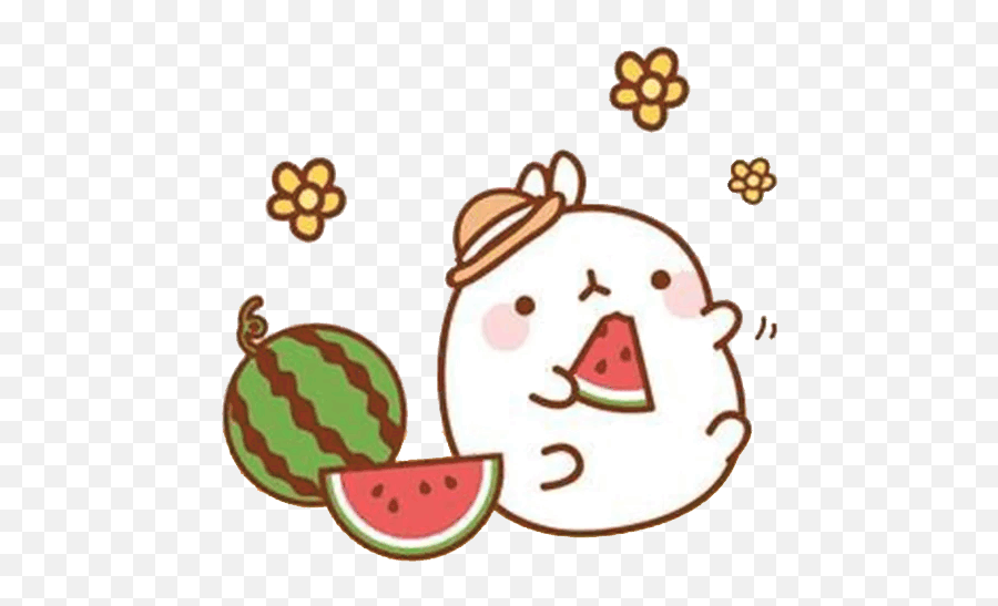Download Food Eating Pusheen Watermelon Flower Free - Mini Cute Sticker Molang Png,Eating Png