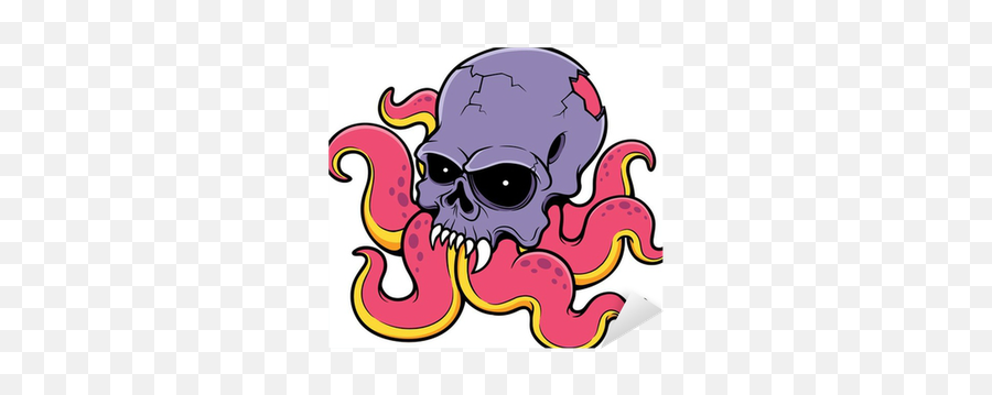 Sticker Vector Illustration Of Cartoon Skull Octopus - Pixersus Cartoon Skull Png,Purple Skull Icon