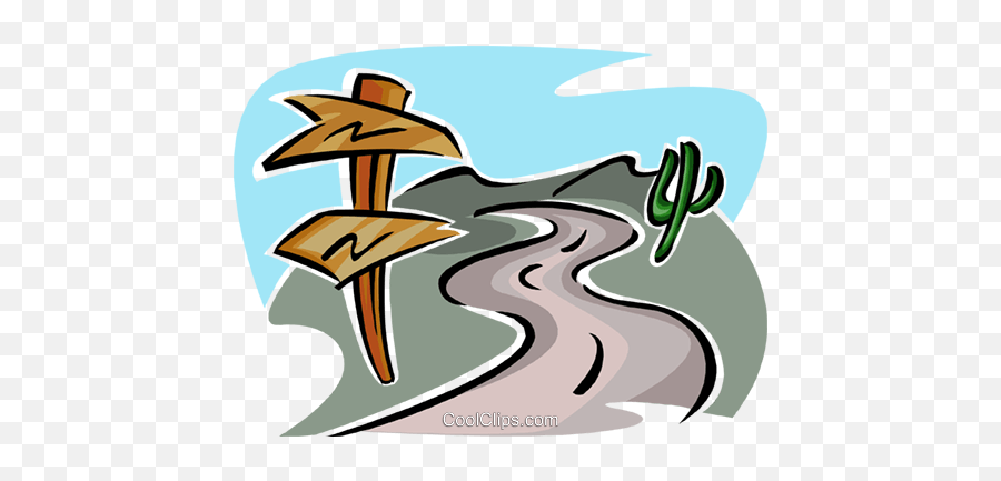 Road With Sign And Cactus Royalty Free Vector Clip Art - Clip Art Png,Cactus Clipart Png