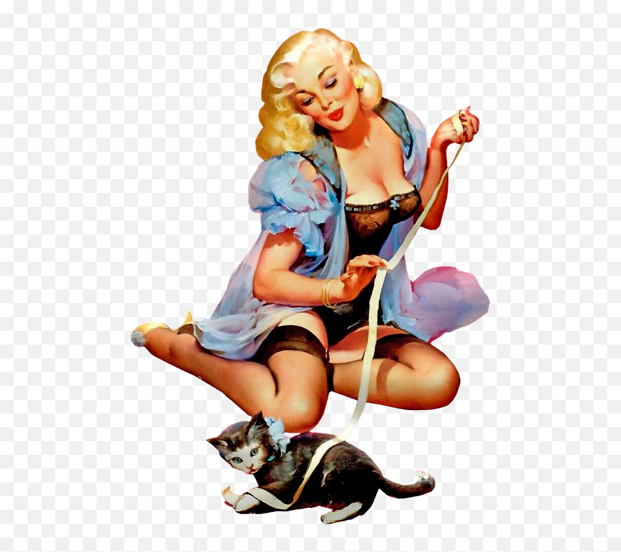Retro Pin Up Girls Dogs Cats - Pin Up Girl With A Cat Png,Pin Up Girl Png