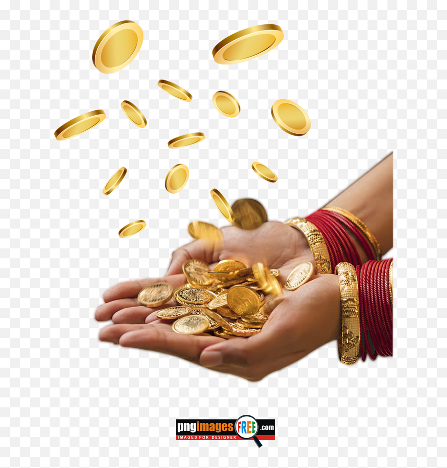 Coin Gold Png Falling In Indian Women Hand - Indian Coin Png Transparent,Gold Png