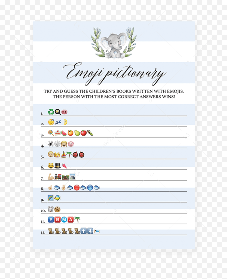 Elephant Baby Shower Emoji Pictionary - Emoji Baby Shower Game Png,Boy Emoji Png