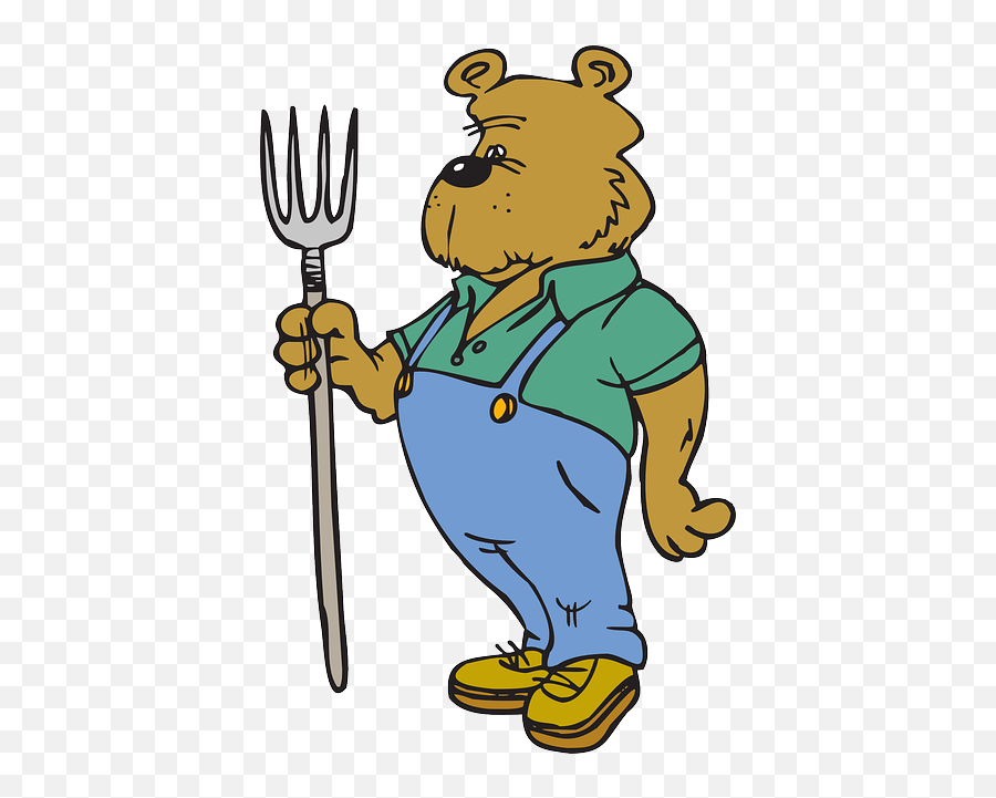 Download Hd Cartoon Farm Tool Farmer Bear Clothes - Bear In Clothes Cartoon Png,Pitchfork Transparent