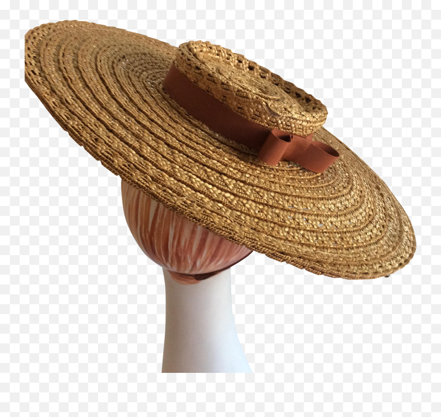 Wide Brim Tilt Straw Hat 1940s - Wicker Png,Straw Hat Png