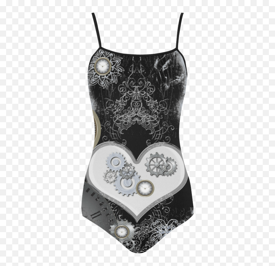 Download Steampunk Heart Clocks And Gears Strap Swimsuit - Miniskirt Png,Steampunk Gears Png