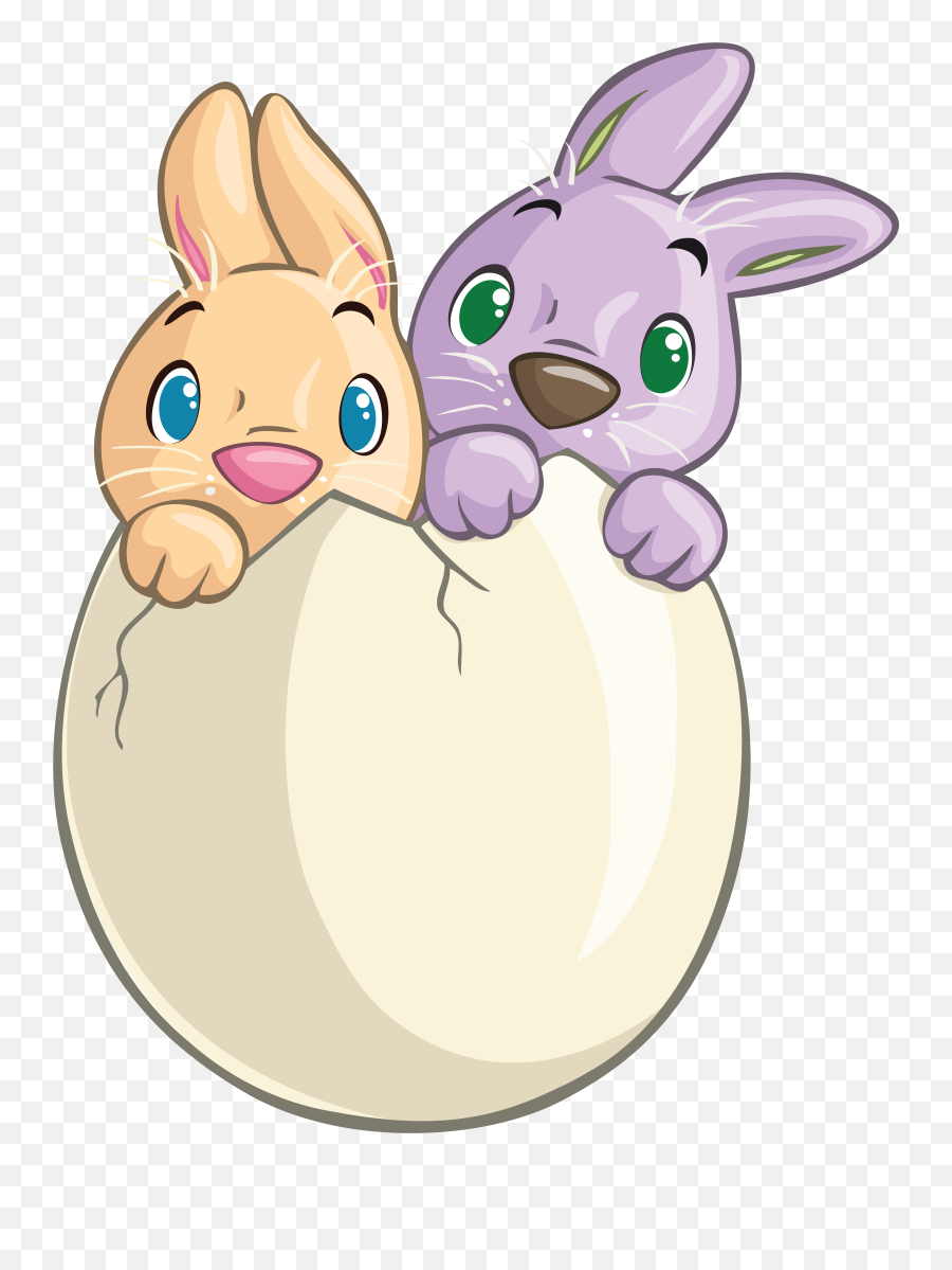 Download Cute Bunnies Easter Two Rabbit In Egg Clipart Png