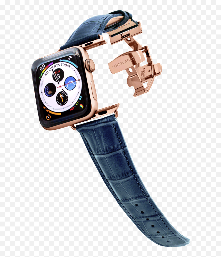 Menu0027s Navy Blue Leather Apple Watch Band Black Details - Leather Apple Watch Strap Navy Blue Png,Where Is The Icon On The Apple Watch