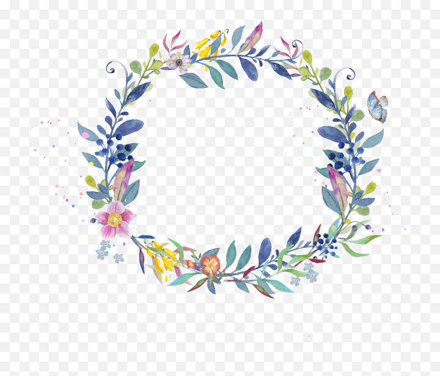 Download Hd Flying Wreath Transparent Decorative - Transparent Background Watercolor Floral Border Png,Wreath Transparent