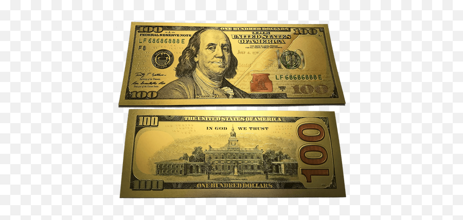 100 Franklin Colorized Gold Foil Polymer Replica Banknote - Daphne Kenny Png,Hundred Dollar Bill Png