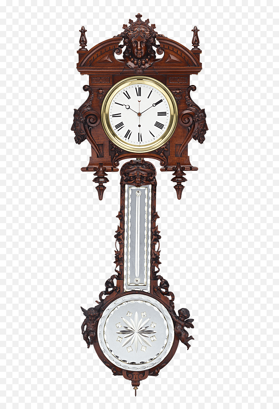German Pinwheel Clock With Wood Pendulum - Cuckoo Clock Png,Grandfather Clock Png