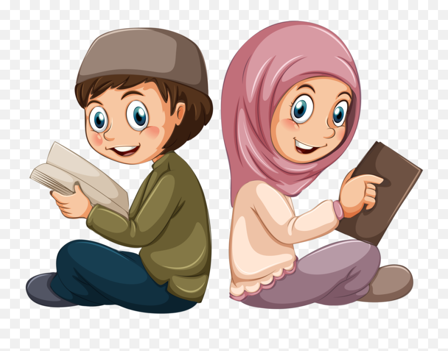 Reading Vector Al Quran Picture - Muslim Kids Cartoon Png,Quran Png