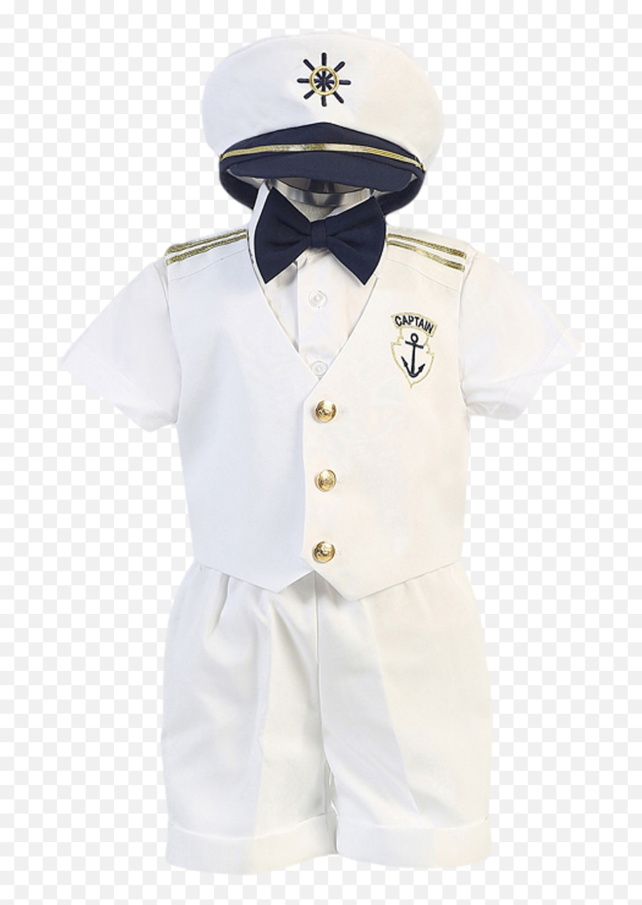 White Nautical Sailor Vest U0026 Shorts 5 Piece Outfit With - Boy Png,Captain Hat Png