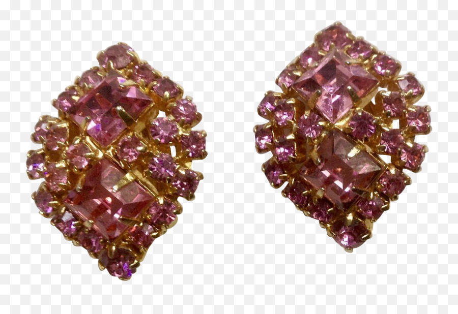 Beautiful Vintage Pink Sparkle Rhinestone Clip Earrings - Earrings Png,Pink Sparkles Png