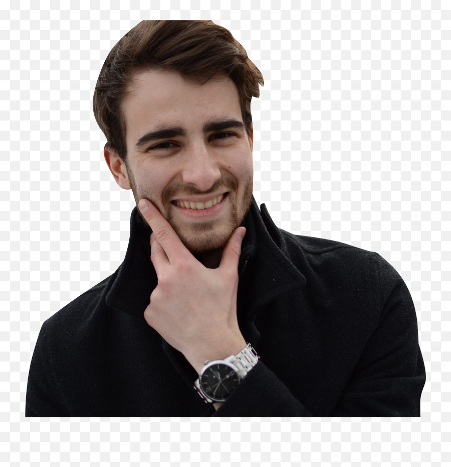 Man In Black Dress Holding Chin Transparent Background Png