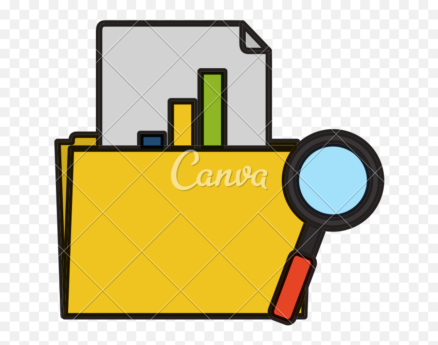 Color File Folder With Statistics Document And Magnifying - Clip Art Png,Magnifying Glass Icon Png