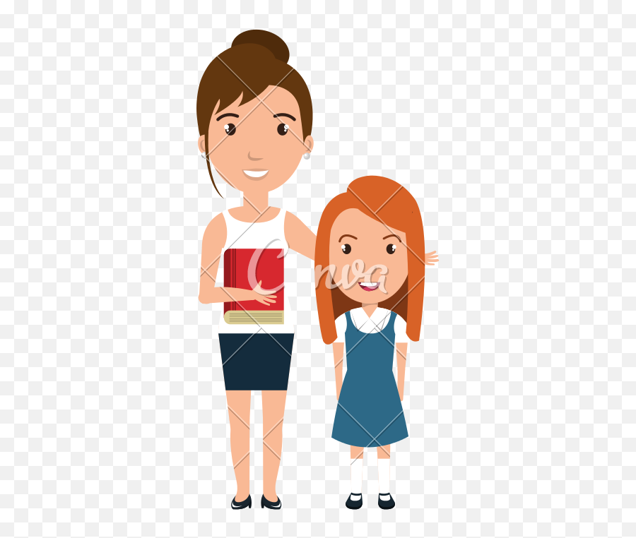 Girl Student With Teacher - Teacher And A Student Cartoon Png,Student Clipart Png