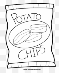Black And White Download Potato Chip - Draw A Chips Packet Png,Bag Of Chips Png