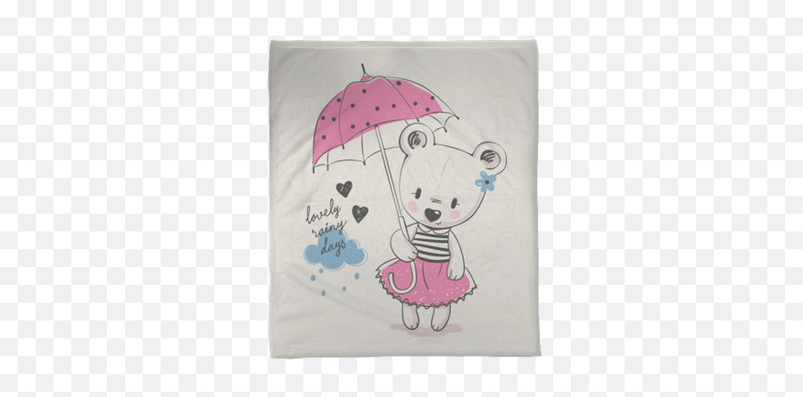 Plush Blanket Cute Little Bear Girl With Umbrella Cartoon Hand Drawn Vector Illustration Can Be Used For Baby T - Shirt Print Fashion Print Design Pillow Case Designs For Baby Girl Png,Teddy Bear Icon Coat