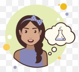 Girl With Chemical Test Tube Icon In Circle Bubbles Style - Short Curly Hair Clipart png