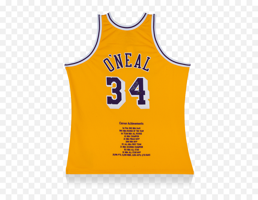 Shaquille Ou0027neal Signed Los Angeles Lakers 1996 - 97 Home Jersey Career Achievements Special Edition Vest Png,Shaq Png