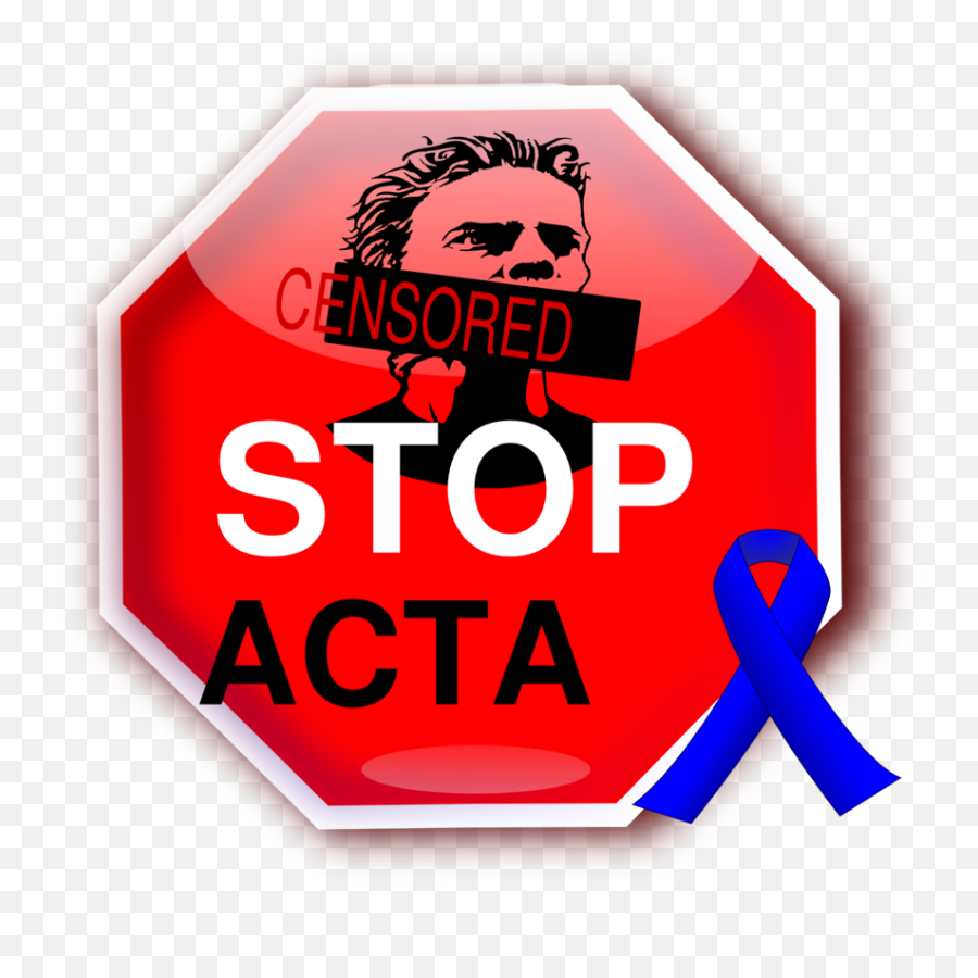 Public Domain Clip Art Image Stop Acta With Blue Ribbon - Stop Sanitize Your Hands Sign Png,Red Blue Ribbon Logo