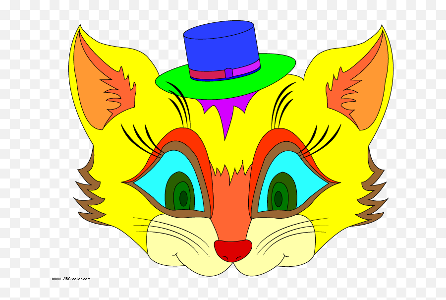 Colorful Cat With The Hat Clipart Free Image - Cat Clipart Mask Png,Cat In The Hat Transparent