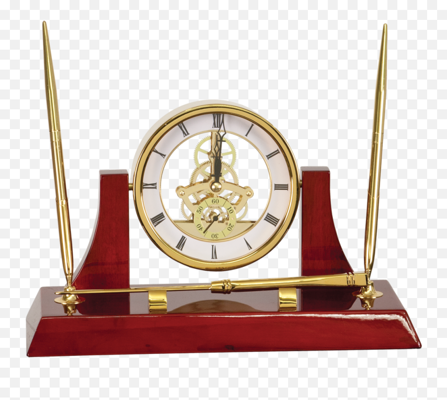 Download Executive Gold U0026 Rosewood Piano Finish Clock With 2 - Desk Png,Gold Clock Png