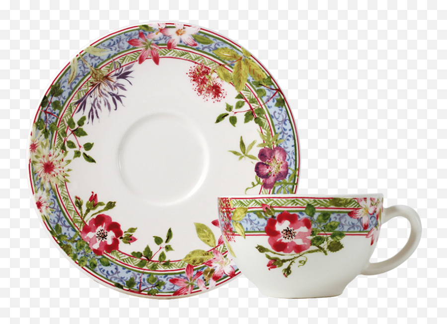 2 Tea Cups And Saucers - Millefleurs La Natura Cup Png,Tea Cup Transparent
