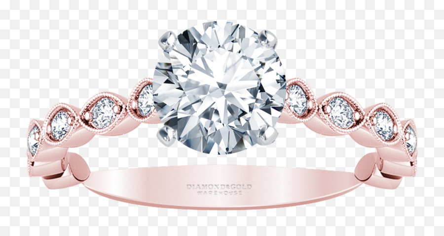 Round Diamond Vintage - Inspired Engagement Ring Diamond Diamond Engagement Ring Thin Band Png,Engagement Ring Png