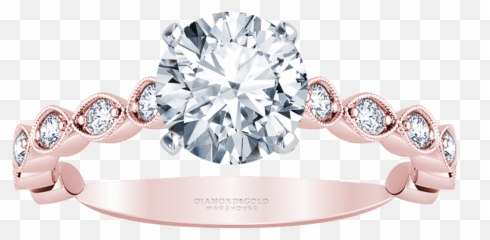 Round Diamond Vintage - Inspired Engagement Ring Diamond Diamond Engagement Ring Thin Band Png,Engagement Ring Png