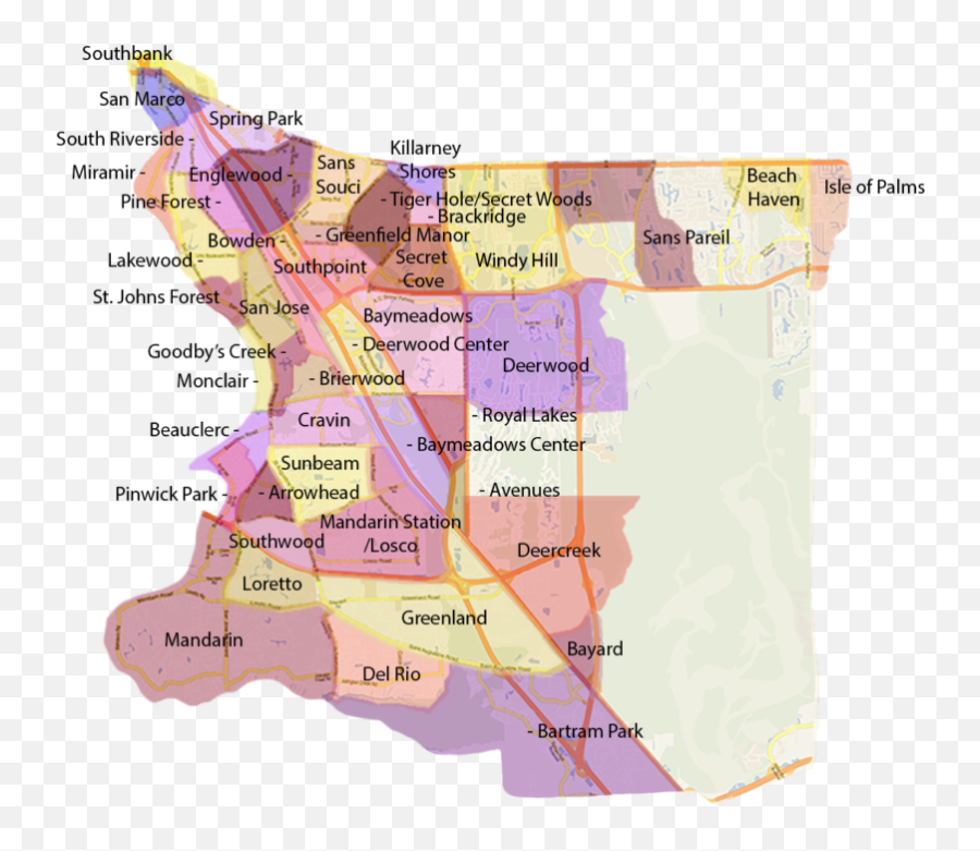 Jacksonville Southside Neighborhood Map - San Marco Jacksonville Map Png,Florida Map Png