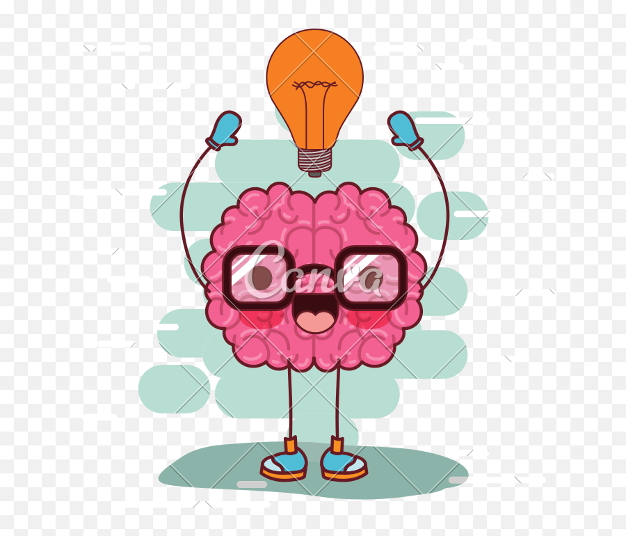 Brain Cartoon With Glasses And Light Bulb - Dibujo De Cerebro Animado Png,Lightbulb Transparent Background