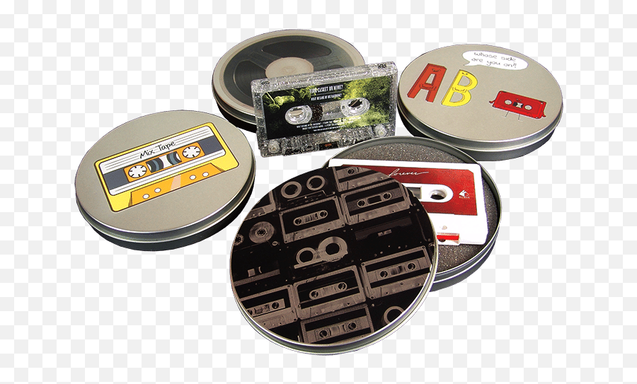Cassette Tapes In Printed Metal Tins - Band Cds Cassette Tape Png,Cassette Tape Png