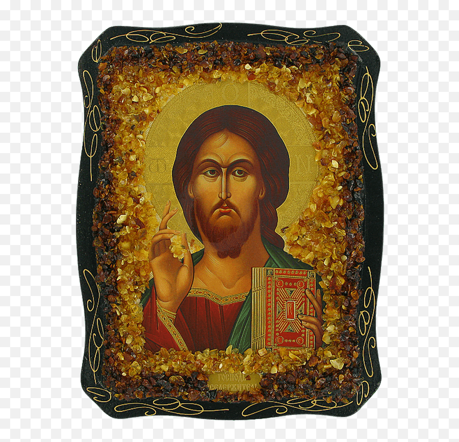 Orthodox Icon Of Jesus Christ Decorated With Real Amber - St Matrona Of Moscow Png,Christ Icon