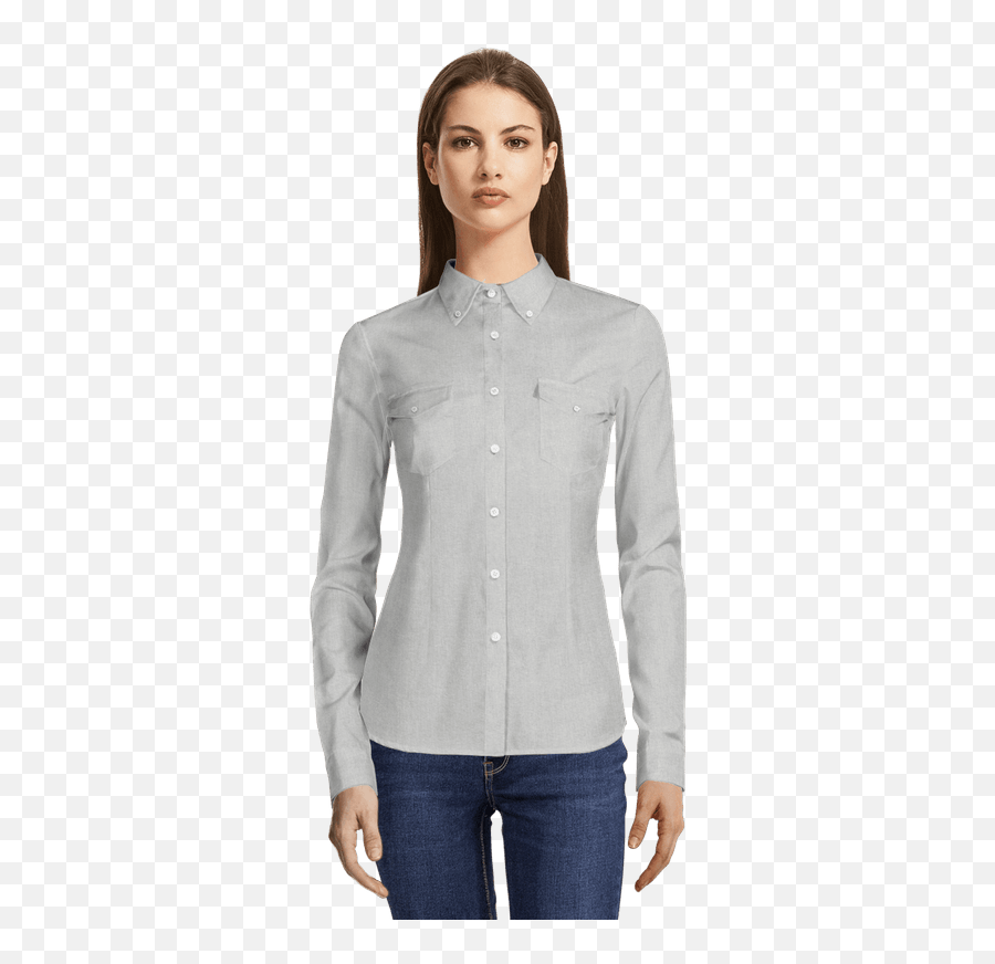 Light Grey Button Down Oxford Shirt With Pockets - Camisa De Vestir Manga Corta Png,Shirt Button Png