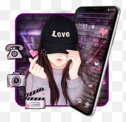 Updated Download Cute Purple Anime Girly Love Theme - Chicas Con Gorra Dibujo png