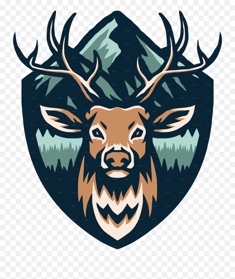 Deer With Mountains Illustrations - Mountains Deer Drawing Png,Deer Head Logo