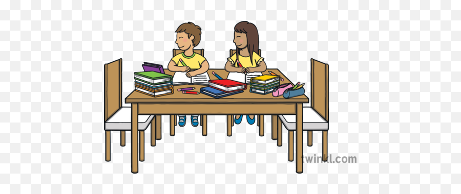 Kit And Sam Doing Homework Looking Left Children Phonics - Family Homework Png,Homework Png