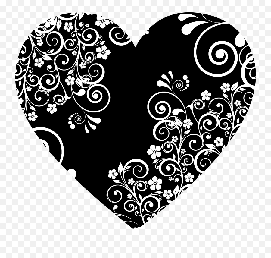 Download Big Image - Floral Heart Clipart Black And White Flowers Heart Vector Png,Heart Png Black