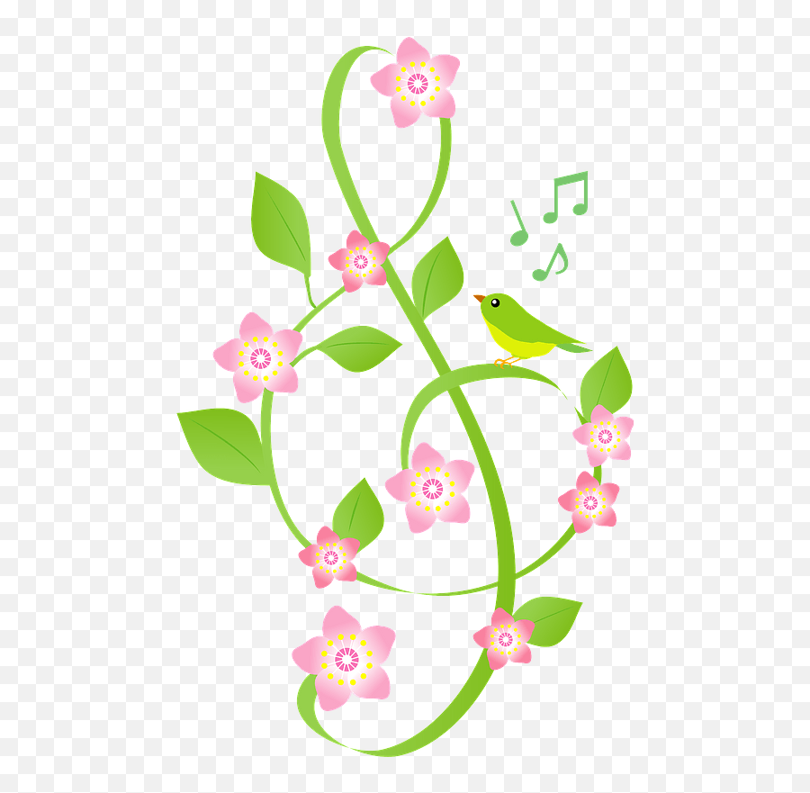 Treble Clef Flower And Bird Clipart Free Download Png Transparent