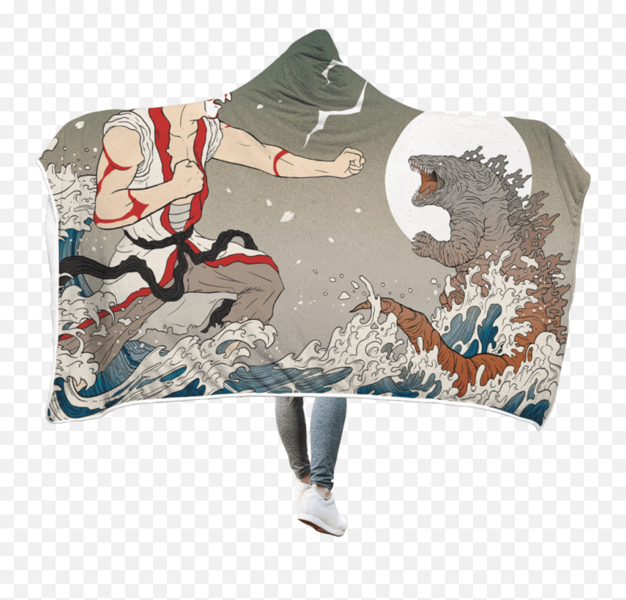 Facing With Sea Monster Custom Hooded Blanket - Active Tank Png,Sea Monster Png