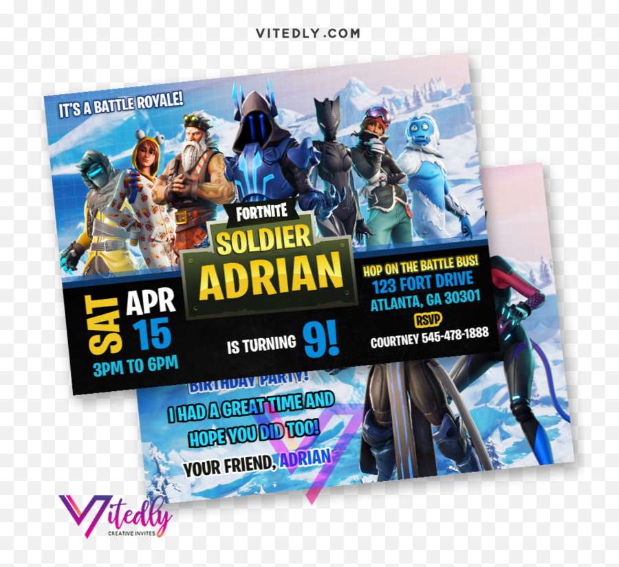 Fortnite Invitation Season 7 With Free Thank You Card - Flyer Png,Battle Bus Png