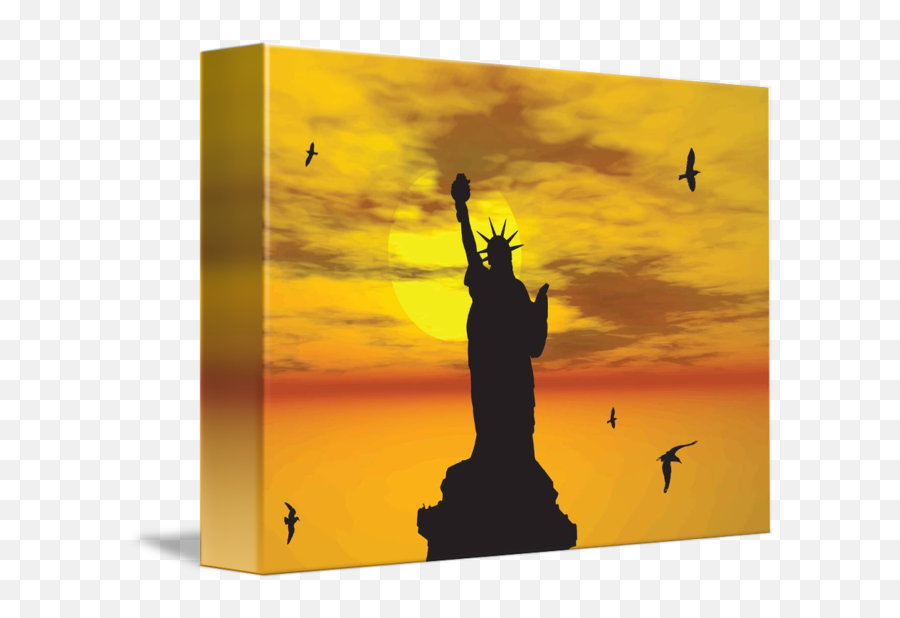 Statue Of Liberty Silhouette Against The Sunset Il By New Yorkled - Bird Png,Statue Of Liberty Silhouette Png