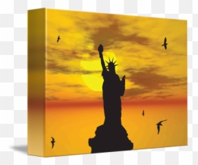 Statue Of Liberty Silhouette Against The Sunset Il By New Yorkled - Bird png