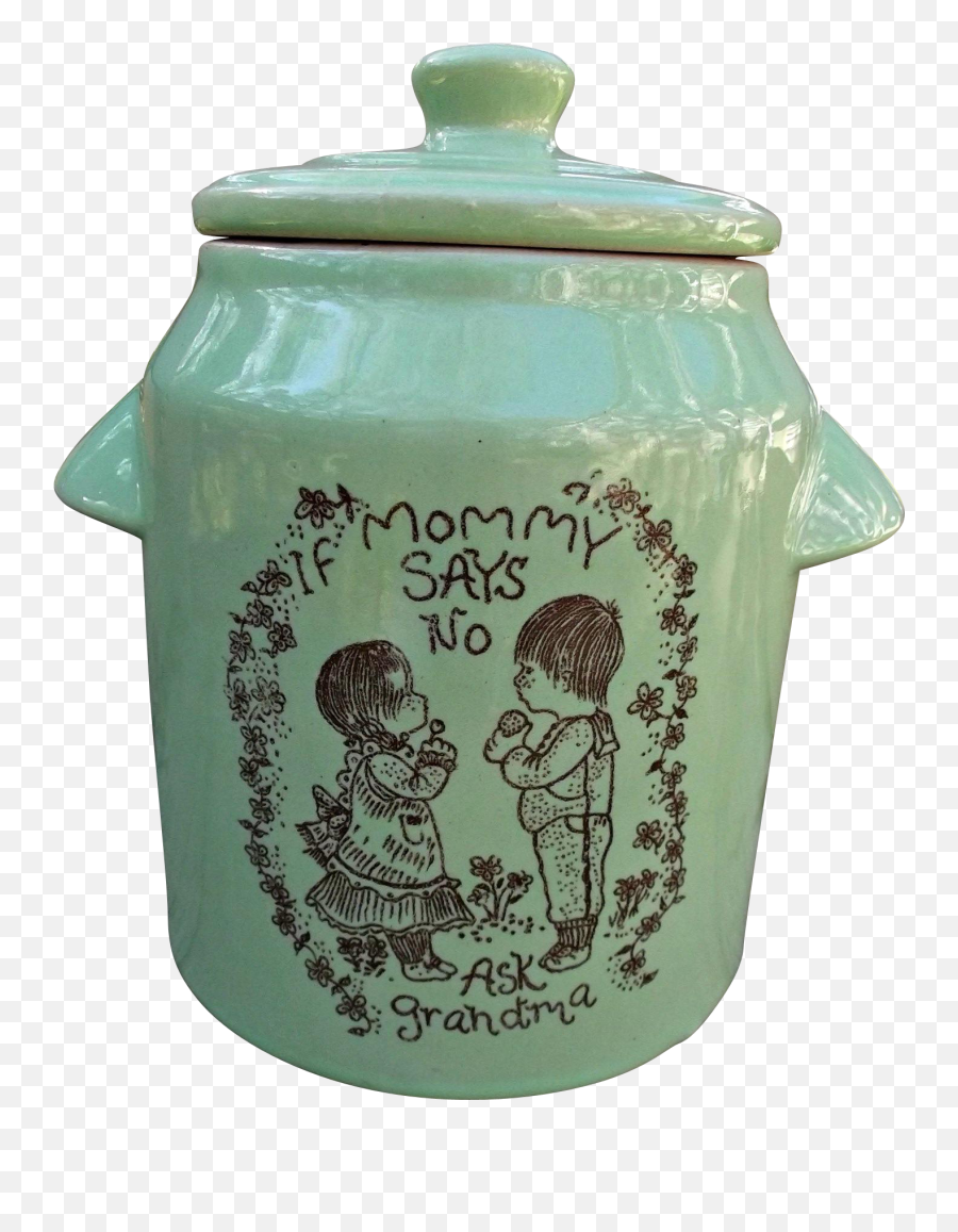 Green Pottery Vintage Cookie Jar If Mommy Says No Ask - Ceramic Png,Cookie Jar Png