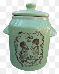 Green Pottery Vintage Cookie Jar If Mommy Says No Ask - Ceramic Png,Cookie Jar Png