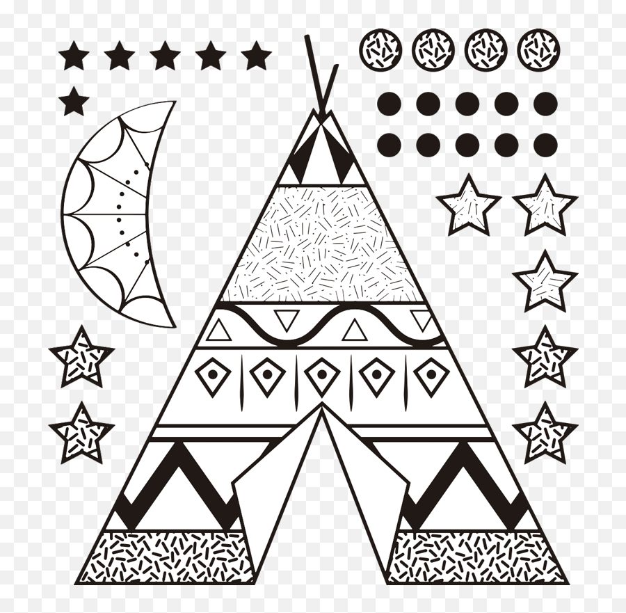 Teepee Tent With Stars And Moon Childrens Bedroom Wall Sticker - Desenho Nordico Infantil Png,Teepee Png