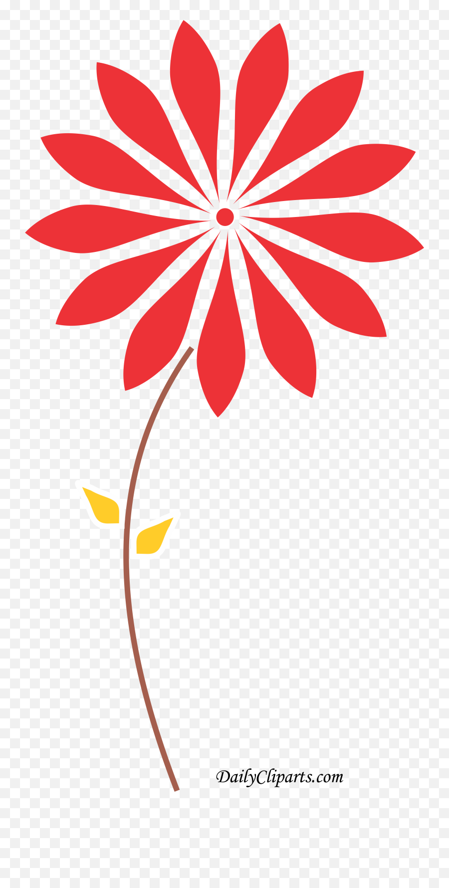 Red Flower Yellow Leaves Brown Stem Clipart Icon Daily - Daisy Flower Cut Out Png,Flower Graphic Png